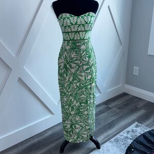 NWT ZARA strapless green floral slit maxi dress